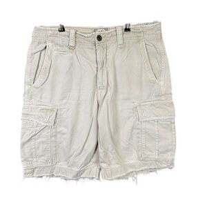 American Eagle Distressed Hem Cargo Shorts Tan Khaki Beige Pockets Size 34